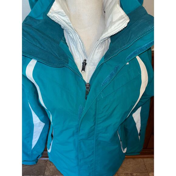 North Face Womens HyVent TriClimate 3-in-1 Winter Hooded Jacket Teal White XS - Picture 2 of 16